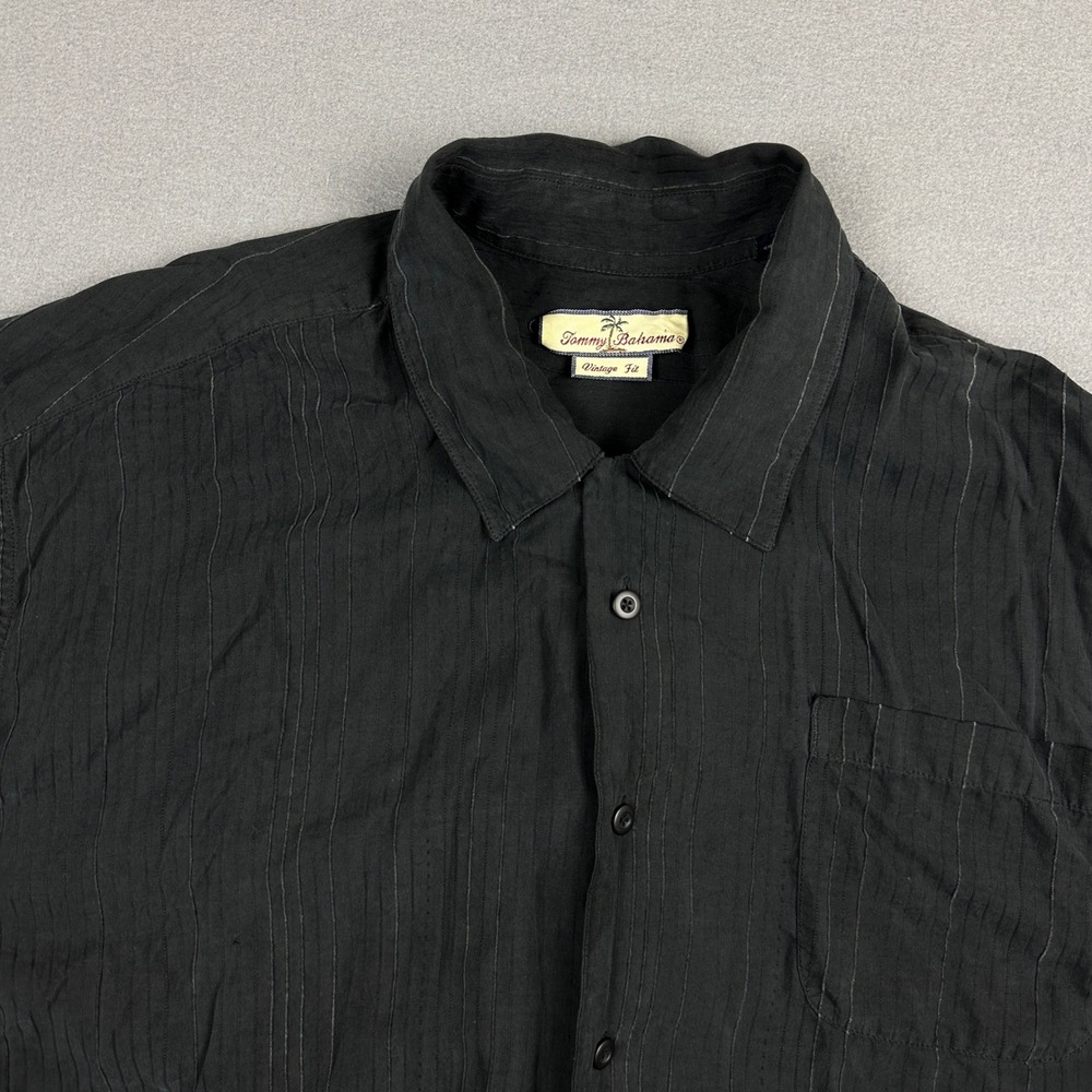 Tommy Bahama Black Silk Cotton Textured Stripe Short Sleeve Camp Shirt XXL Mens